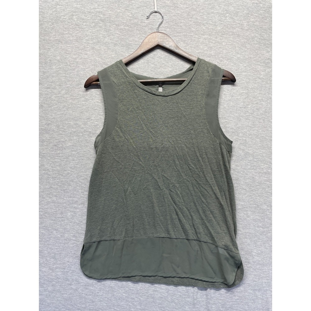 Banana Republic Linen Tank Top Women's Small Olive Green Curved Hem Round Neck